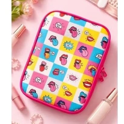 Estojo de lápis feminino com divisória com bolso e porta canetas