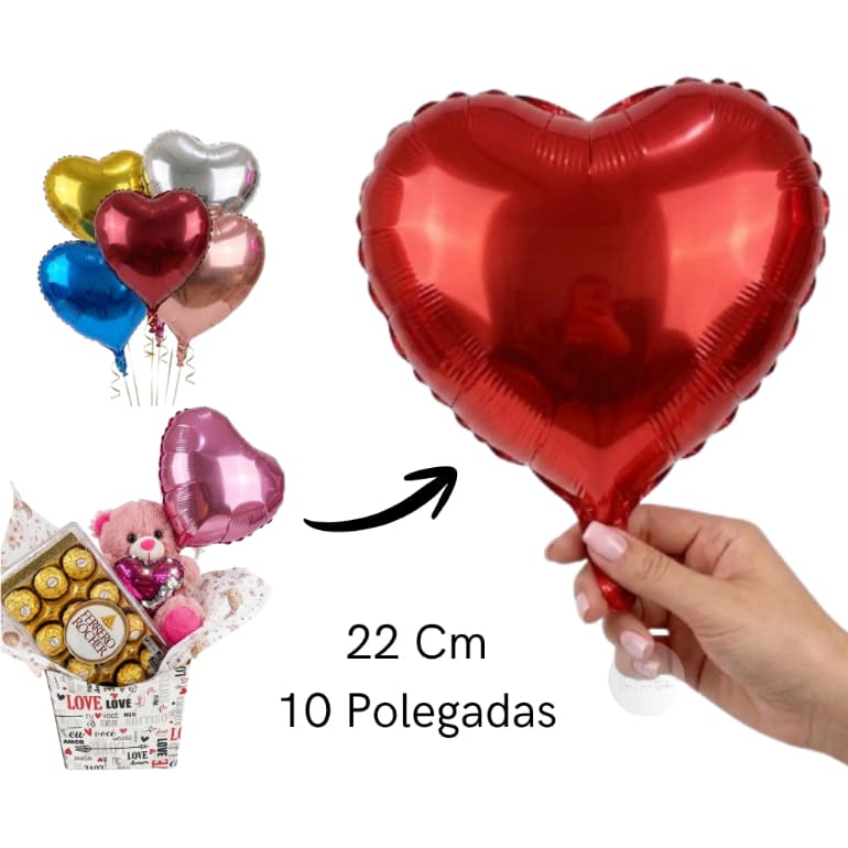 Kit 20, Kit 30 Balão Coração 22cm Metalizado para Cestas de Presente e Decoração