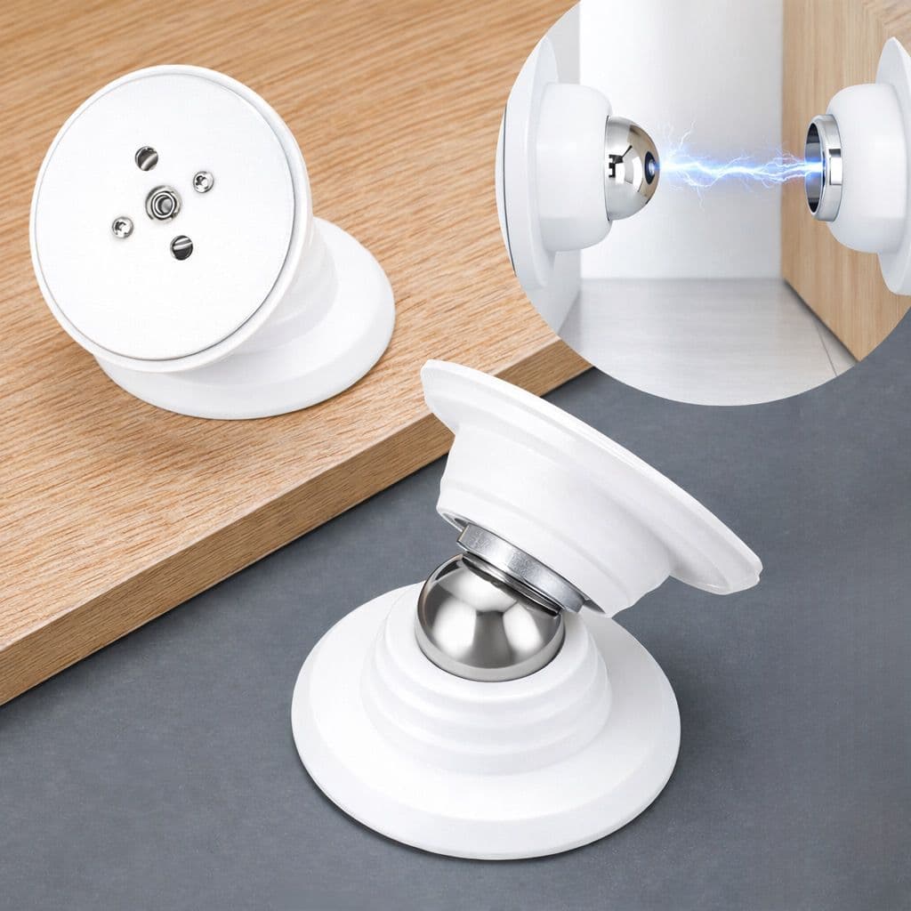 Kit Com 2 Trava Prendedor Batetor Fixador Porta Imã Magnético Branco