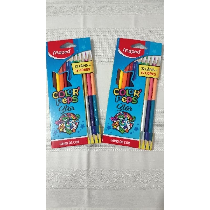 2 CAIXAS Lápis de Cor 12 Cores Color'Peps Star 3 Lápis Duo 15 cores Maped