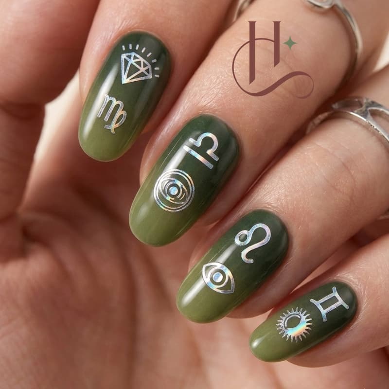 Adesivos de Unha Prata Holográfico Gótico Alternativo Mistico Signos Zodíaco witchy Nail Art