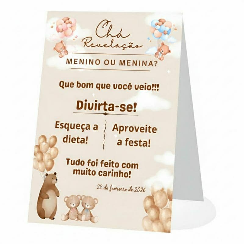 10 ou 14 Plaquinhas de Mesa Chá Revelação Ursinho Menino ou Menina Decoração Festa, centro de mesa neutro art decorativo