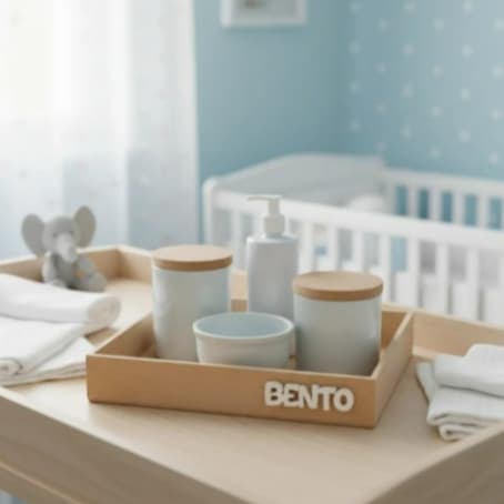 Kit Higiene Bebê Porcelana nome personalizado bandeja sem pintura reta Tampa Madeira potes
