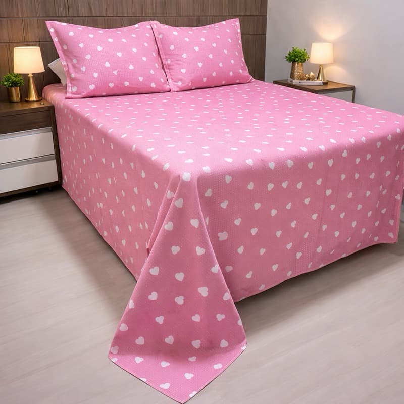 Lençol queen casal  3 Peças  Algodão Piquet Milão. Liso, estampado, floral, borboleta, coração