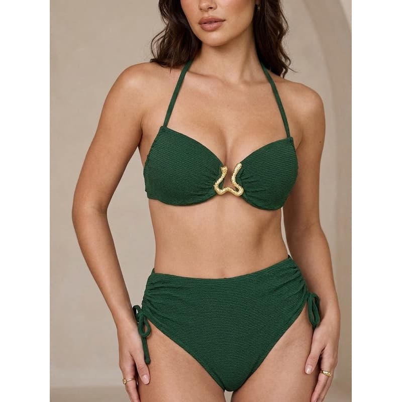 Biquíni feminino cintura alta, efeito lipo + bojo, tecido premium verão praia, piscina.
