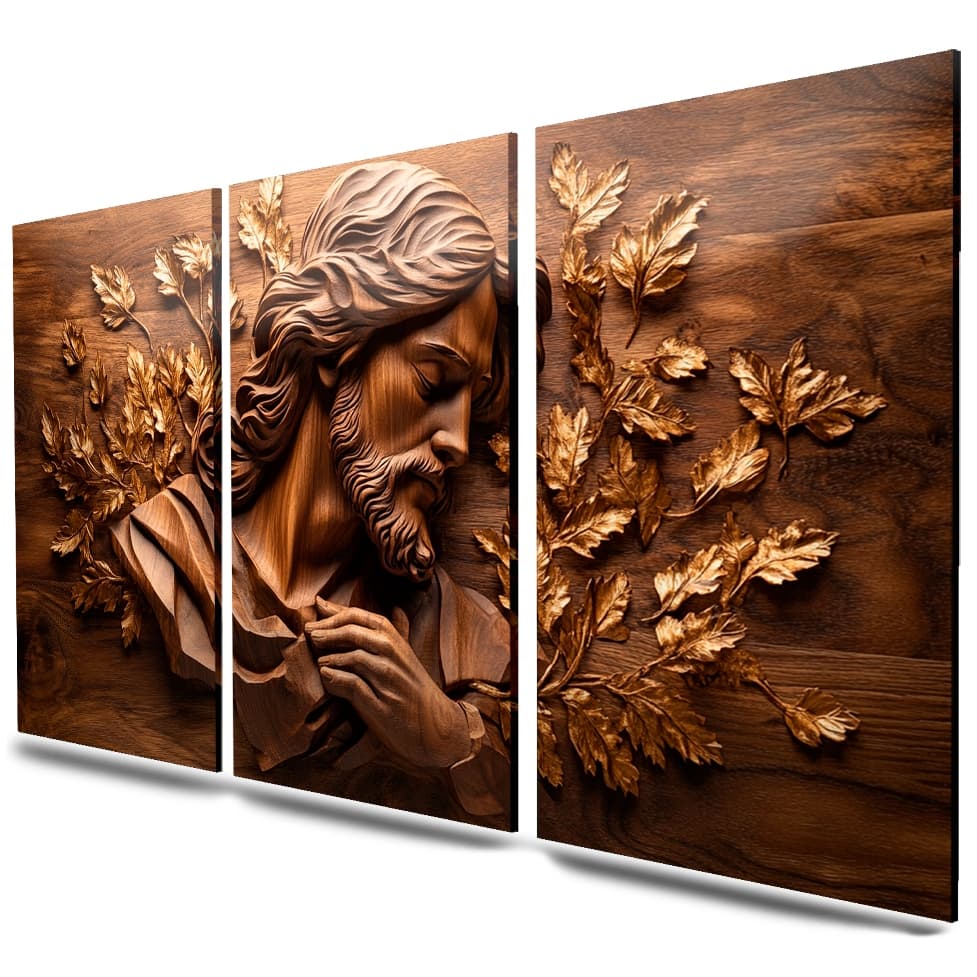 QUADRO DECORATIVO TRIO 40X60 JESUS EFEITO MADEIRADO DECORAÇÃO PARA SALA GRANDE E QUARTOS