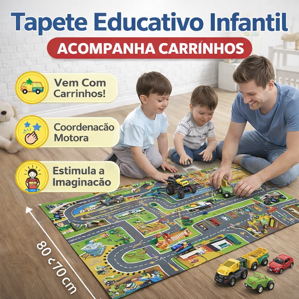 Conjunto Carrinho com Tapete e Acessórios brinquedo, interativo menino,infantil, educativo, criança