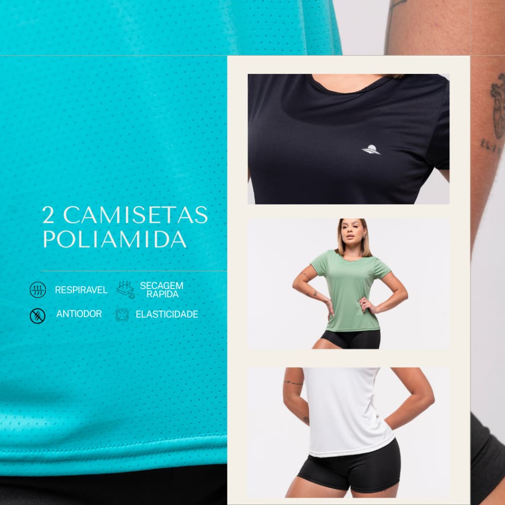Kit 2 Camisetas Poliamida Feminina Fitness Academia Treinar