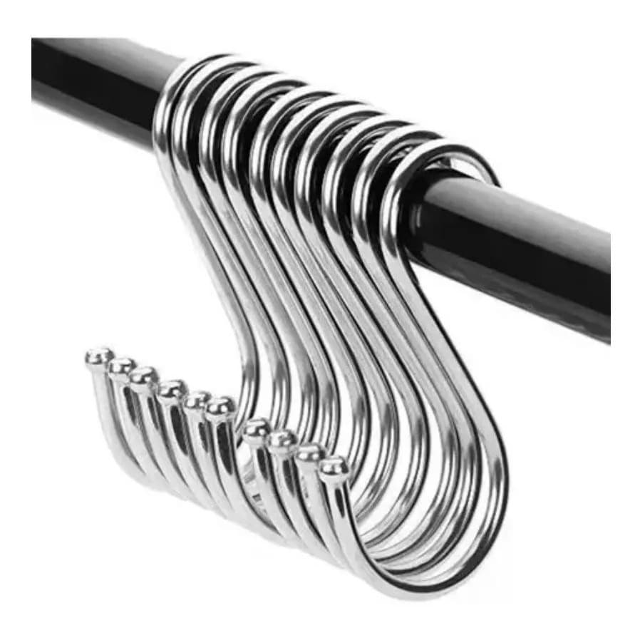 Kit 12 Ganchos Aço Inox Cozinha Barra Utensilios Roupa