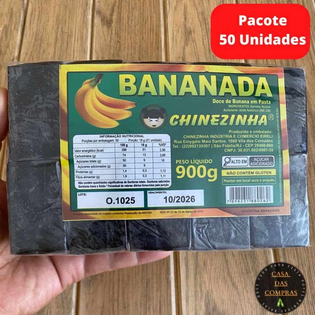 Doce Bananada Bananinha Lisa (Mariola) Chinezinha com 50 unidades Pacote com 900 gramas