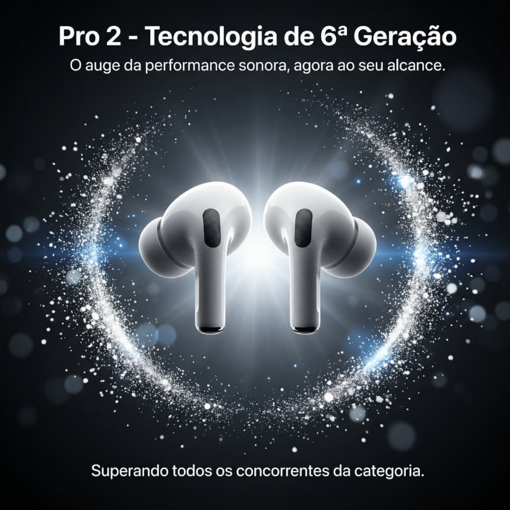 Fone Bluetooth Pro 2 6ª Geração: ANC GPS  Som HiFi Carregamento Wireless e Touch Inteligente