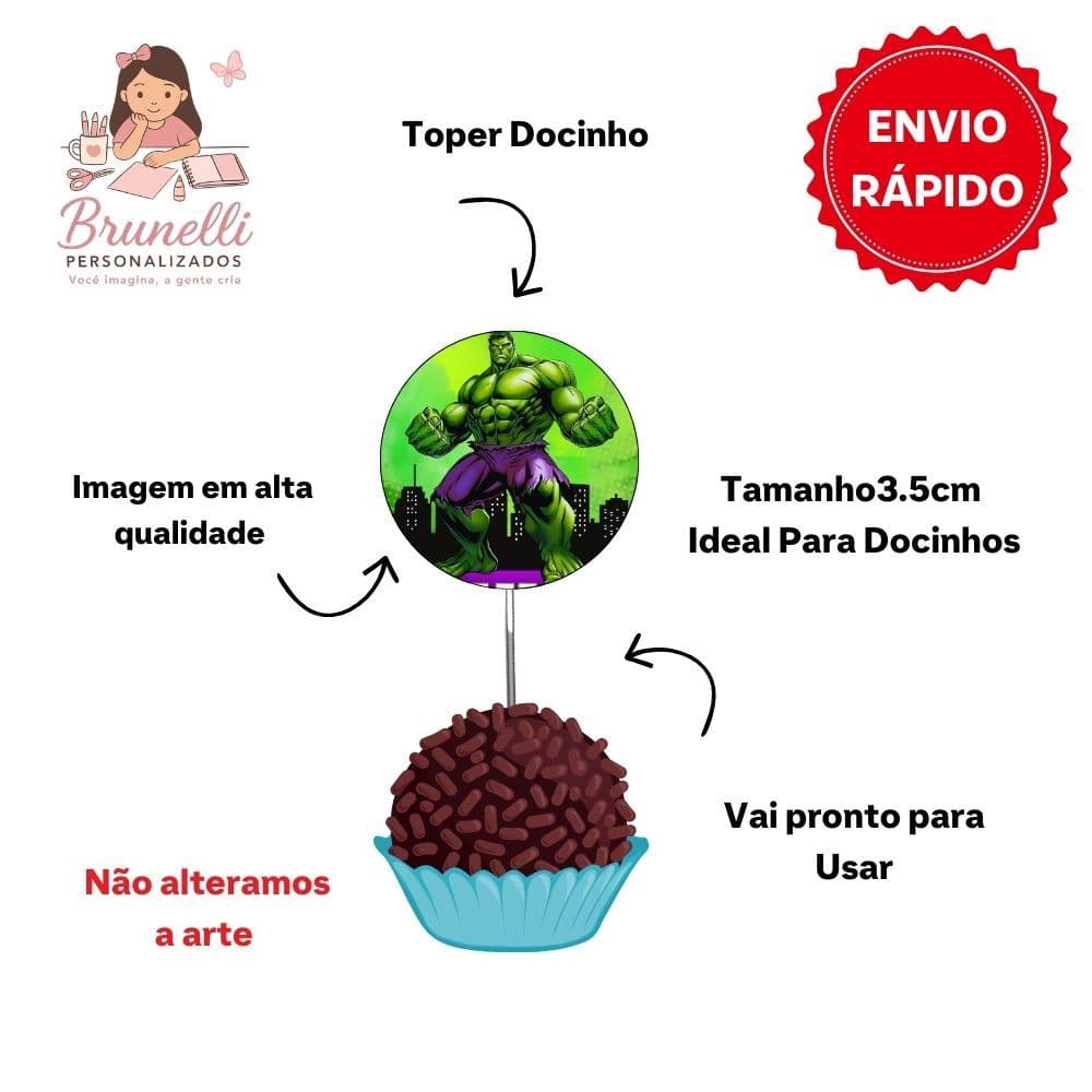 Topper para Docinhos Hulk – 25 unidades | Decoração Festa Infantil