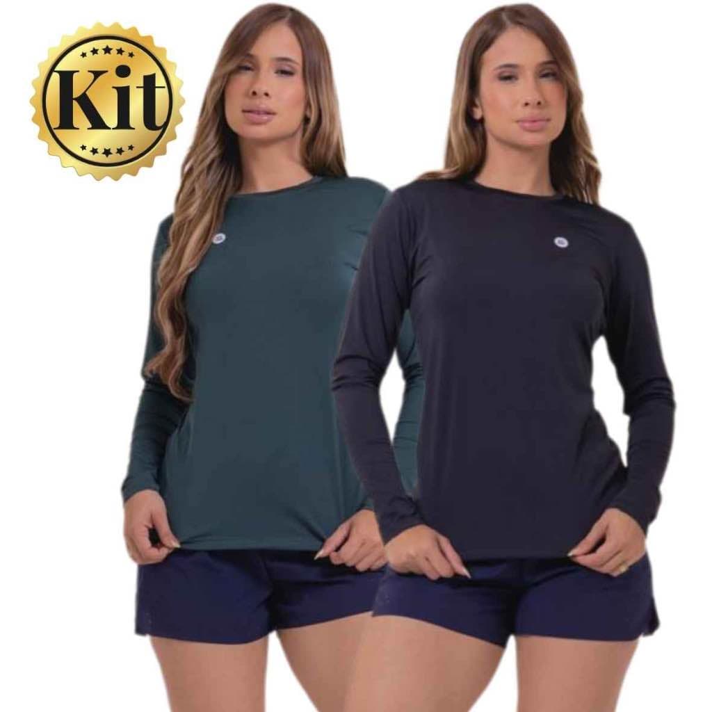 Kit 2 Camisa Térmica Feminina Proteção Uv 50+ Segunda Pele Camiseta Malha Fria Manga Longa UV.
