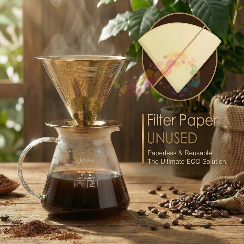 Filtro de Café Reutilizável Inox 304 Dourado Coador Profissional Gourmet