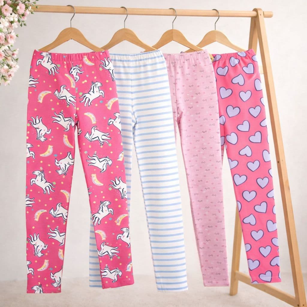 Kit 4 Legging Sortidas Infantil Estampada Menina 1 ao 12 Anos  Calça Legging Infantil