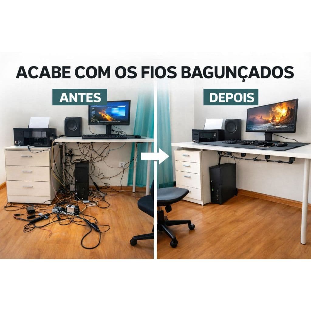 Organizador De Cabos para Esconder Fios Embaixo de Mesa Setup Gamer Resistente Organização