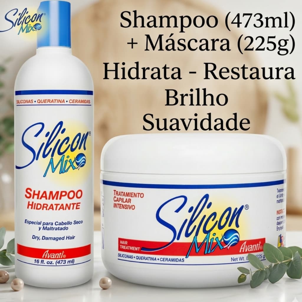Kit Shampoo 473 ML e Máscara 225 Gramas Hidratação Tratamento Capilar Intensivo Silicon Mix