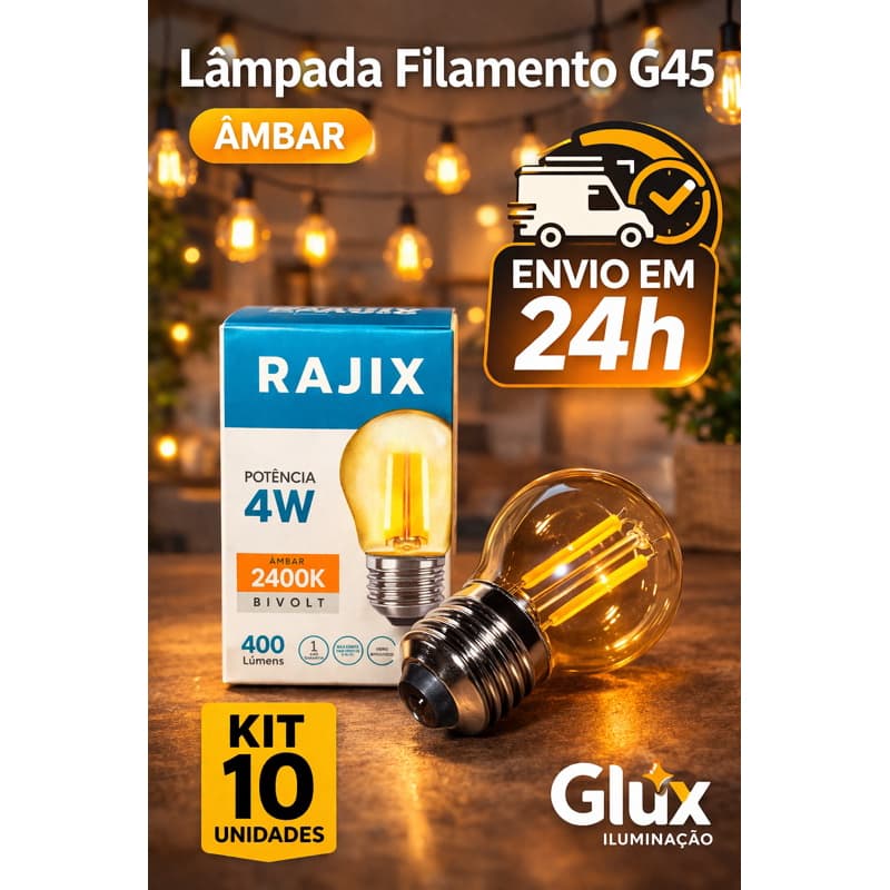 Kit 10 Lâmpadas Filamento Led G45 Vintage Retro Carbono Ambar Para varal  Bivolt Vidro Traparente Decorativa