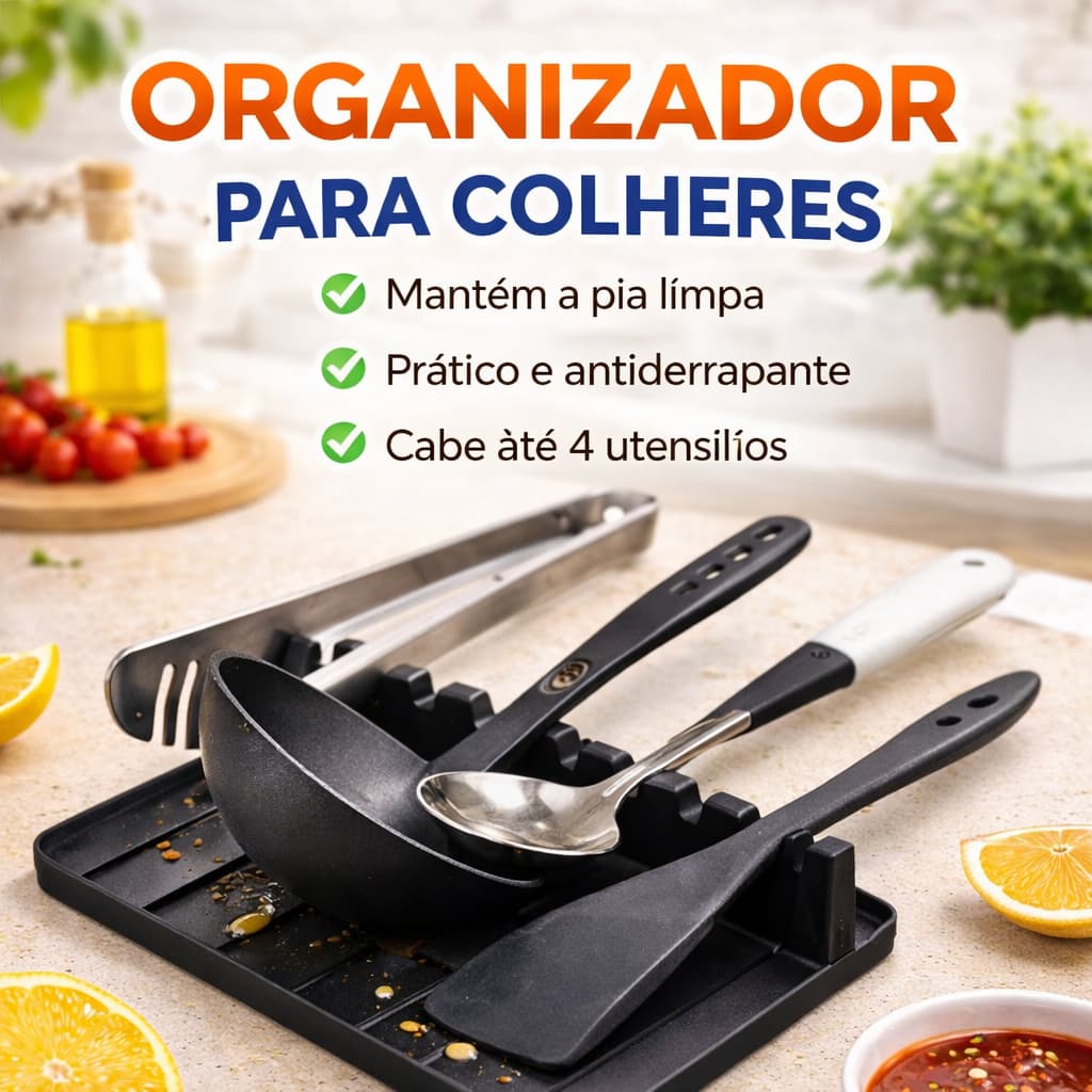 Organizador Para Colheres Descanso de Talheres Suporte de Utensílios Cozinha Pia Bancada 4 Apoios Descanso Multiuso