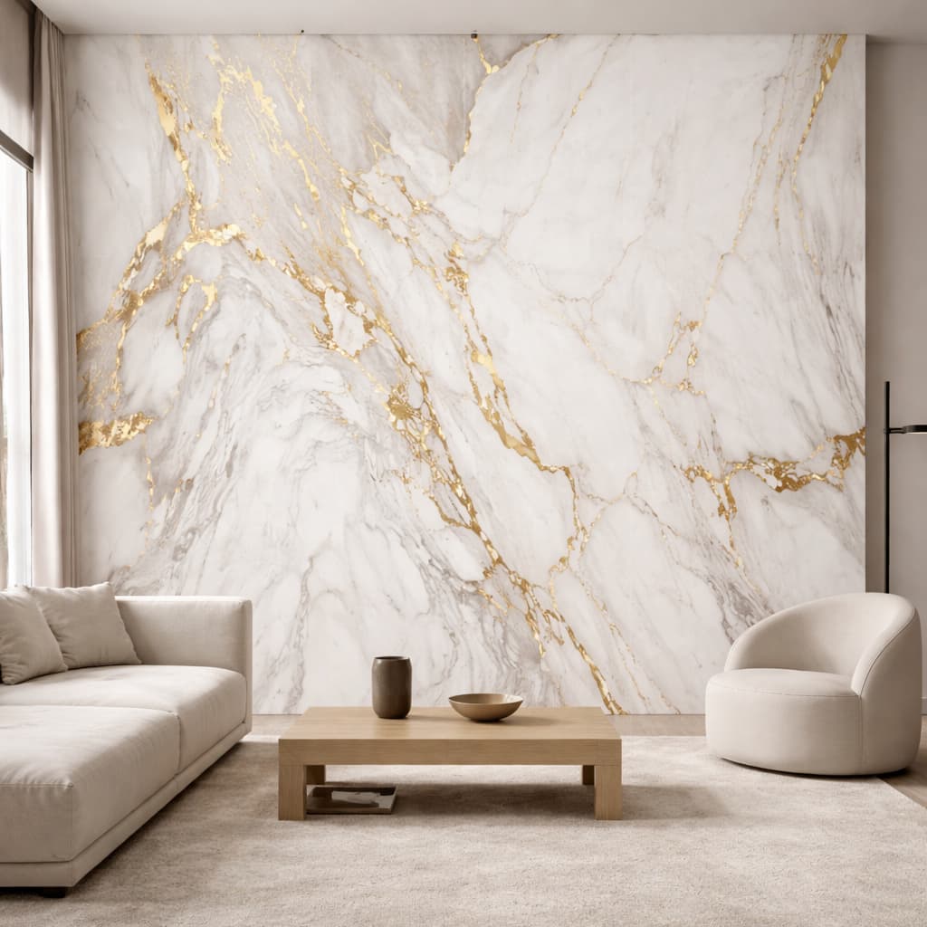 Papel de Parede Adesivo Mármore Luxo Gold Decoração Quarto Sala Escritório