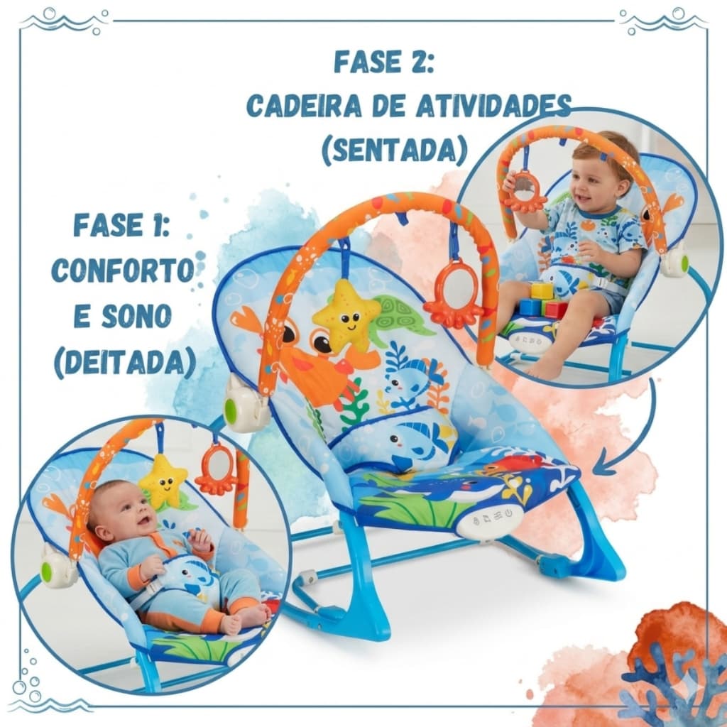 Cadeirinha descanso Smile vibratória com Ruído Branco para o bebê - Oceano
