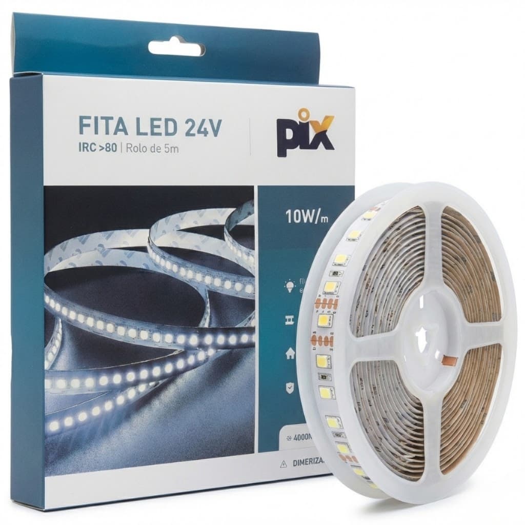 Fita Led Pix 10W 4000K 120LED/m Rolo 5m Promoção FG Frete Grátis Iluminação Sanca Gesso Móveis