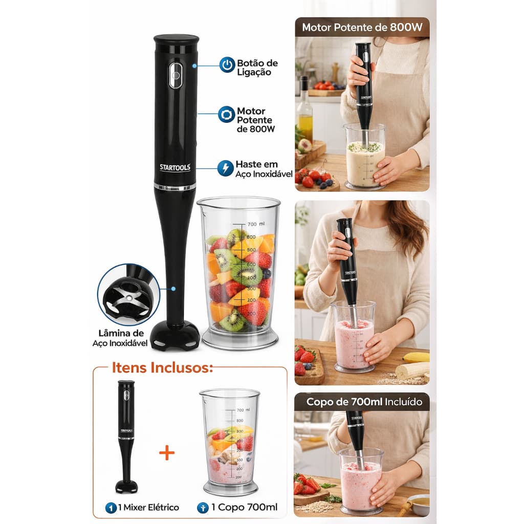 Mixer Elétrico portatil de mão 200W com Copo 700ml 127V e 220v