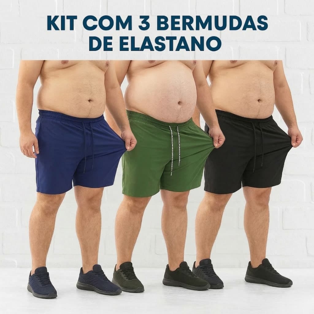 Kit 3 Bermuda Plus Size Shorts Masculino com Elastano Academia Esporte Treino Bermuda Praia Liso