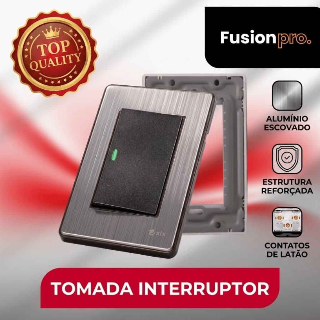 Interruptor Modular Fusion Pro Moderno xlx Alumínio Escovado Tecla G Unipolar Bipolar 4x2 Anti Chama
