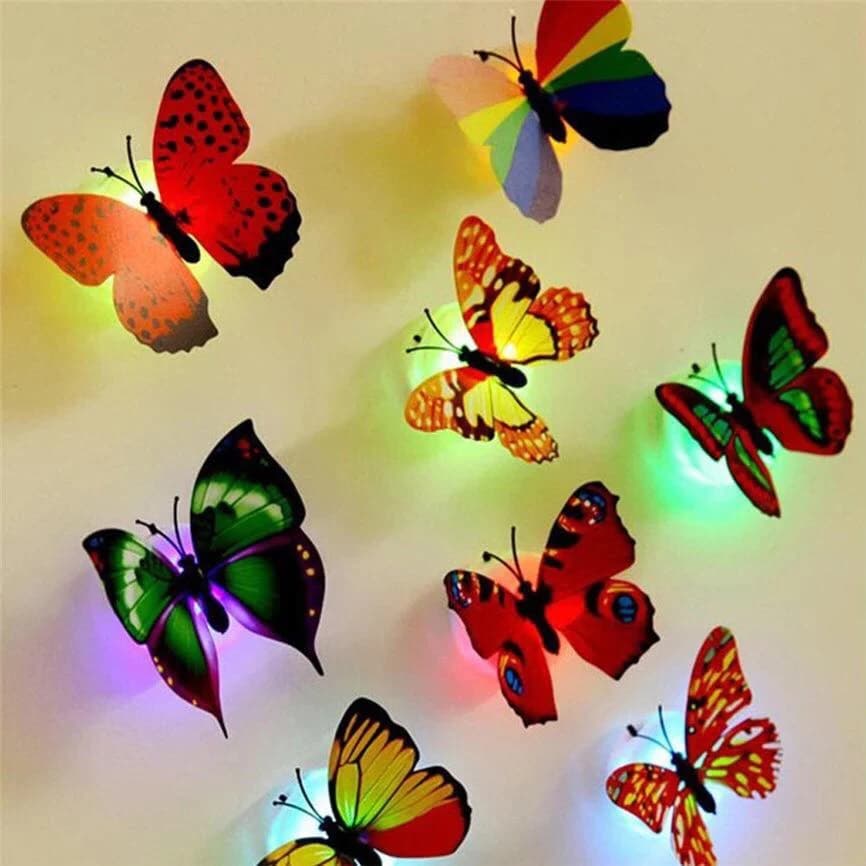 Kit Com 3/6/10 Pçs LED Borboleta 3D Com Adesivo,Colorida Decoração Para Festa, Jardim Quintal, Luz Noturna-Envia cor ale