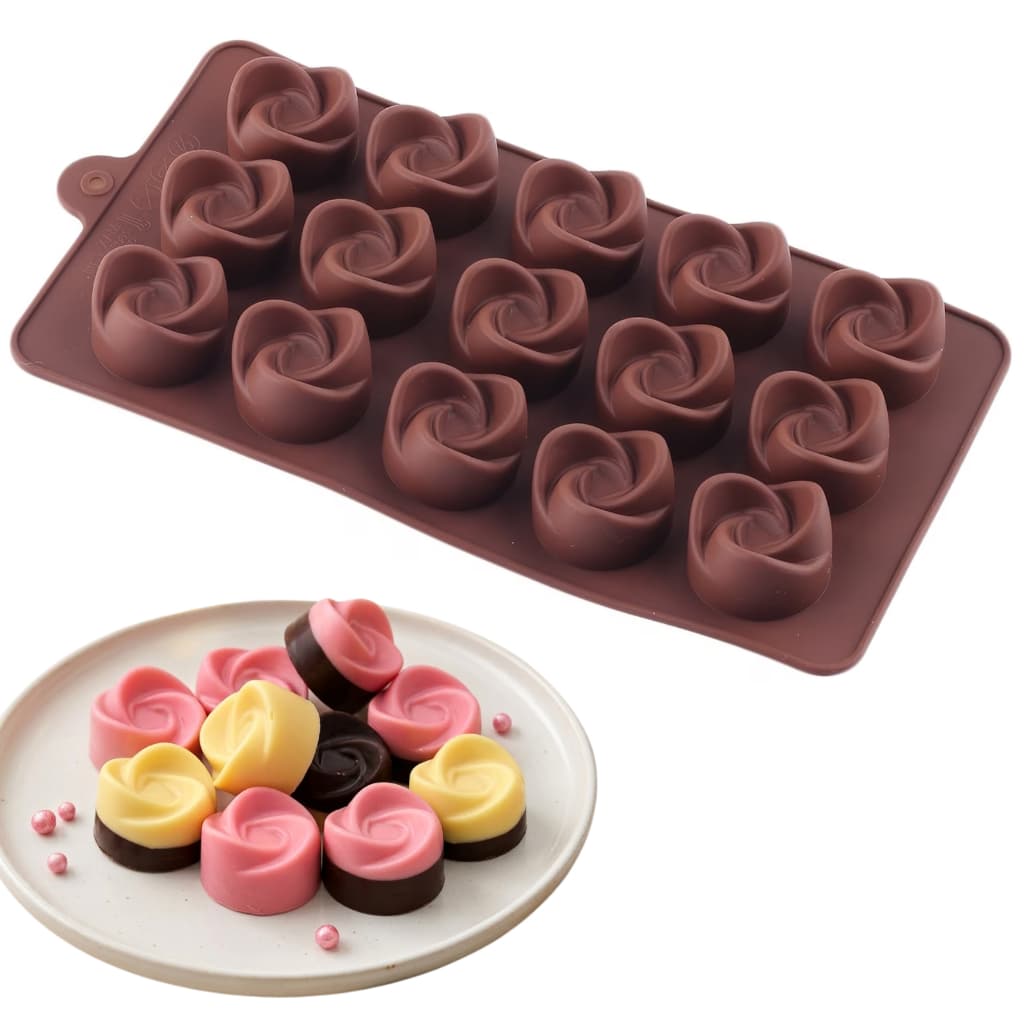 Molde de Silicone Rosas Chocolate Doces Bombom Balas Forma 15 cavidades Sabonete Resina Velas