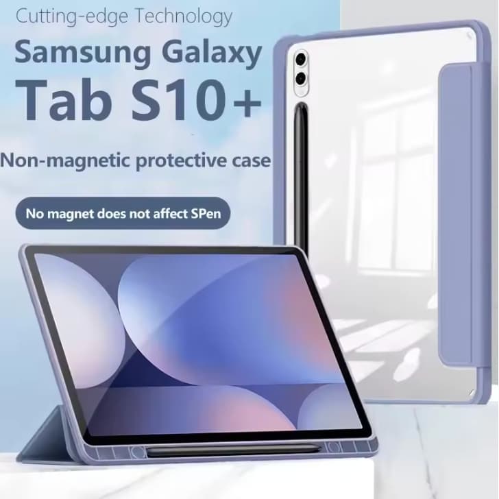 Capa transparente em acrílico para tablet Samsung Galaxy Tab S10 FE Plus de 13,1 polegadas com compartimento para caneta