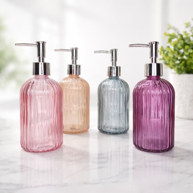 Porta Sabonete Líquido de Vidro com Válvula – Dispenser Decorativo para Banheiro