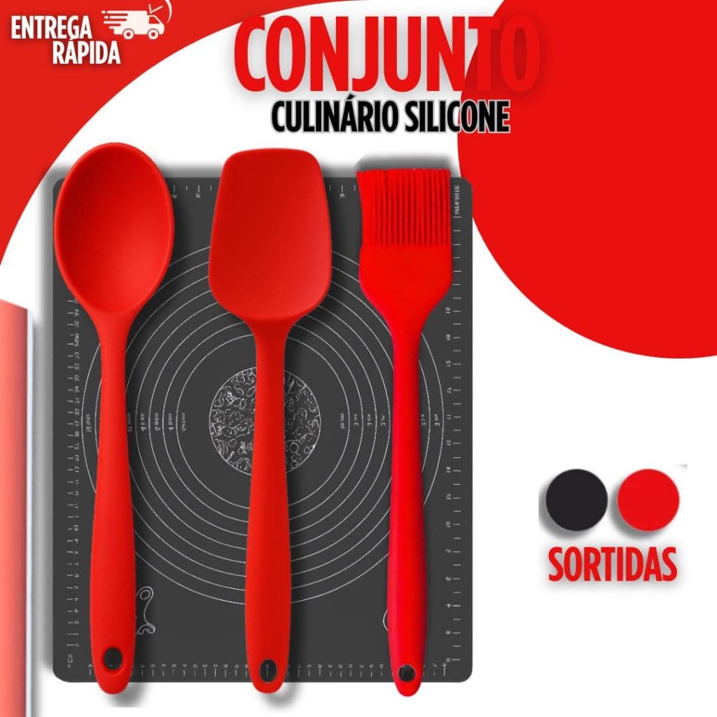 Tapete Culinário 40x50 + Utensílios de Silicone Colher Pincel Espátula Premium