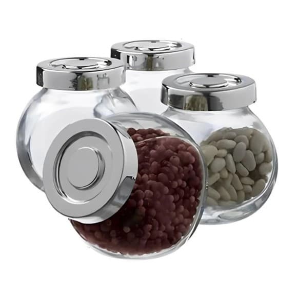 Kit 4 Potes de Vidro 180ml para Temperos e Condimentos com Tampa – Porta Temperos Prático e Elegante