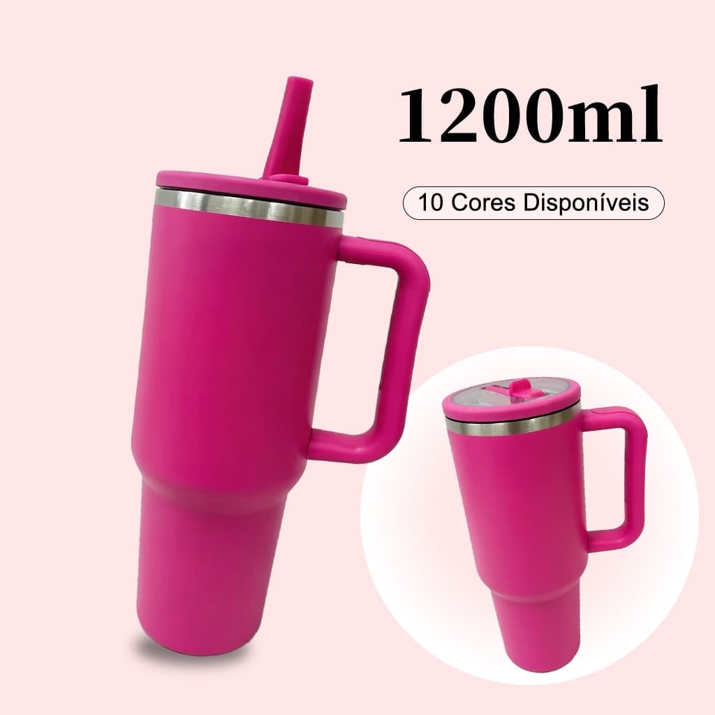 Garrafa Térmica 1200ml em Aço Inox Parede Dupla a Vácuo com Canudo Mantém Quente e Frio