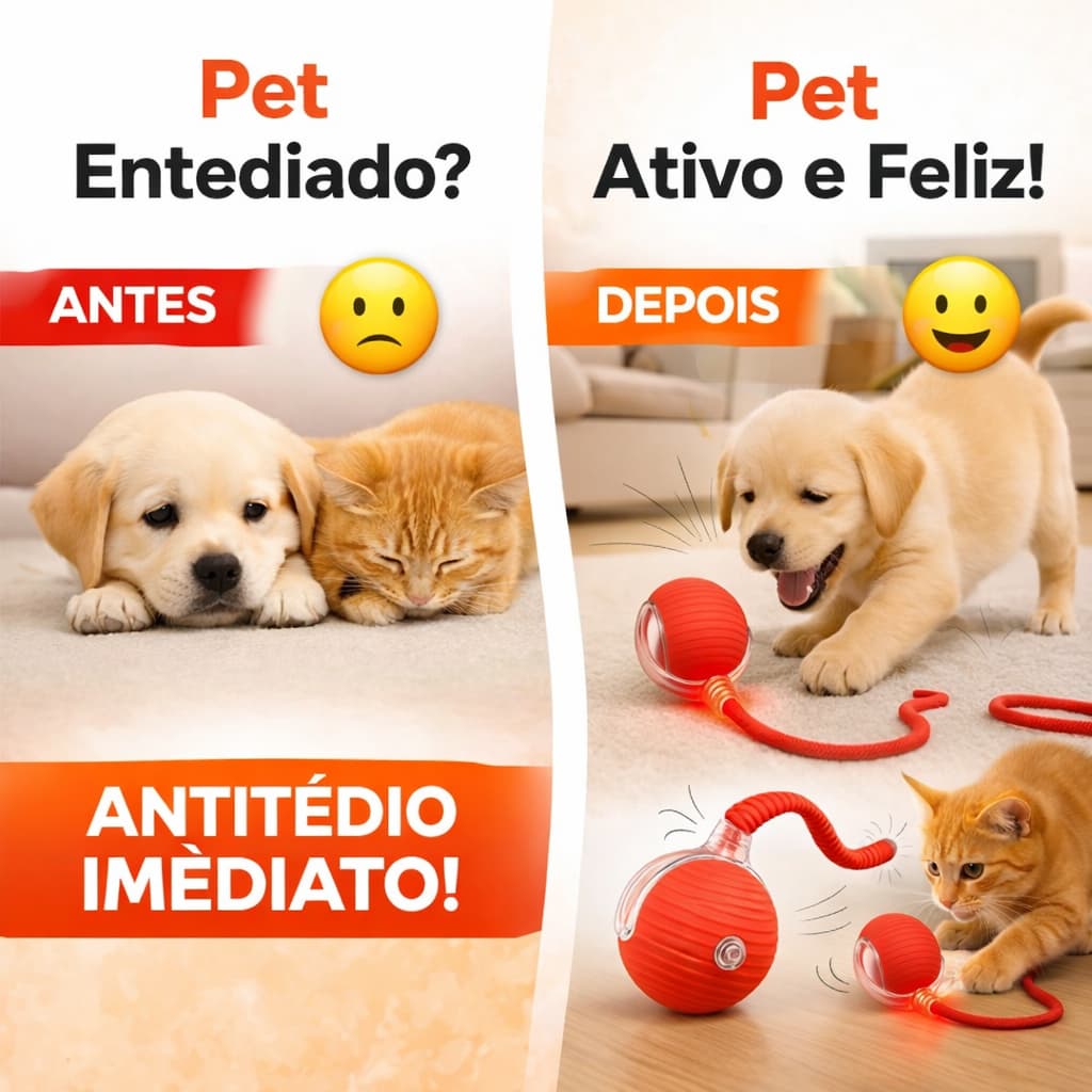 Bola Interativa para Pets Automática Recarregável USB Brinquedo Para Cães e Gatos Sensor Movimento