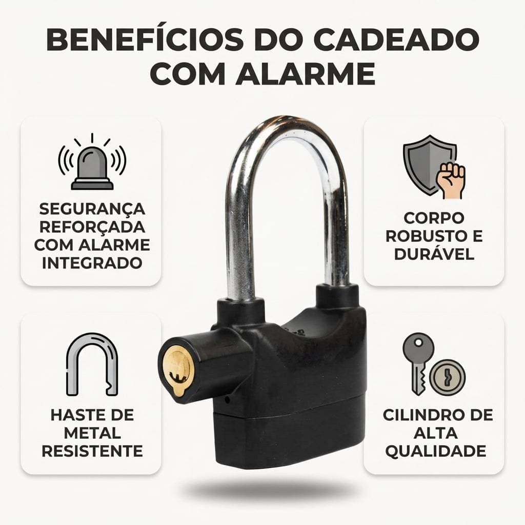 Cadeado Antifurto com Alarme  Ultra Resistente  Segurança para Moto, Portão e Grades