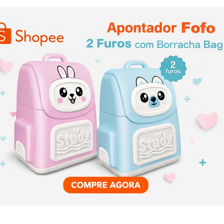 Apontador com Borracha Escolar 2 furos Mochila Bag Fofy Papelaria Fofa