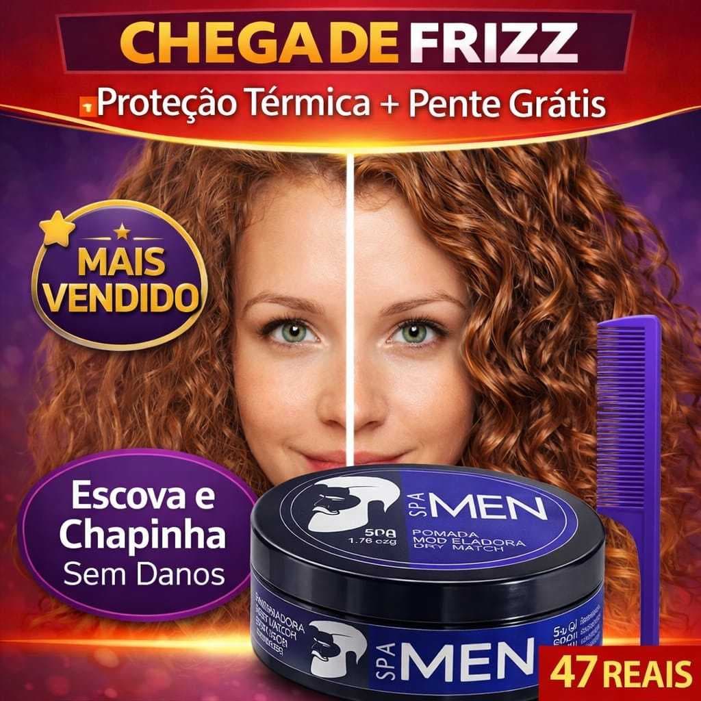 Pomada Modeladora Para Definir Cachos 50g Anti Frizz Proteção Térmica Spa Men | Pente Grátis