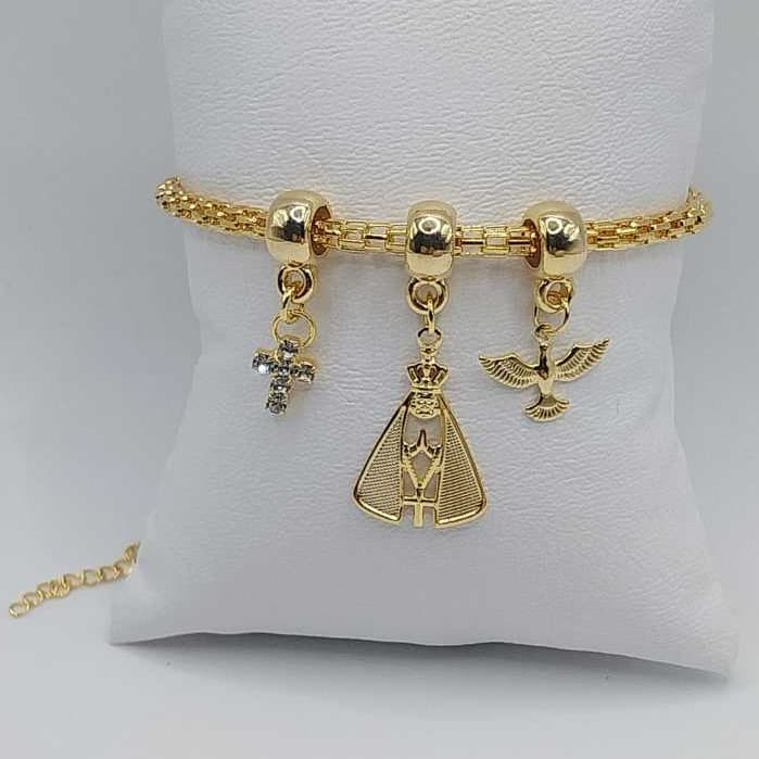 Pulseira Folheada a Ouro com Pingente Nossa Senhora Aparecida 17cm
