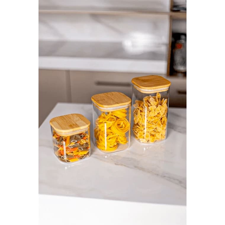 Pote Hermético de Vidro Borossilicato com Tampa de Bambu 800ml 1100ml 1400ml – Porta Mantimentos Premium Cozinha