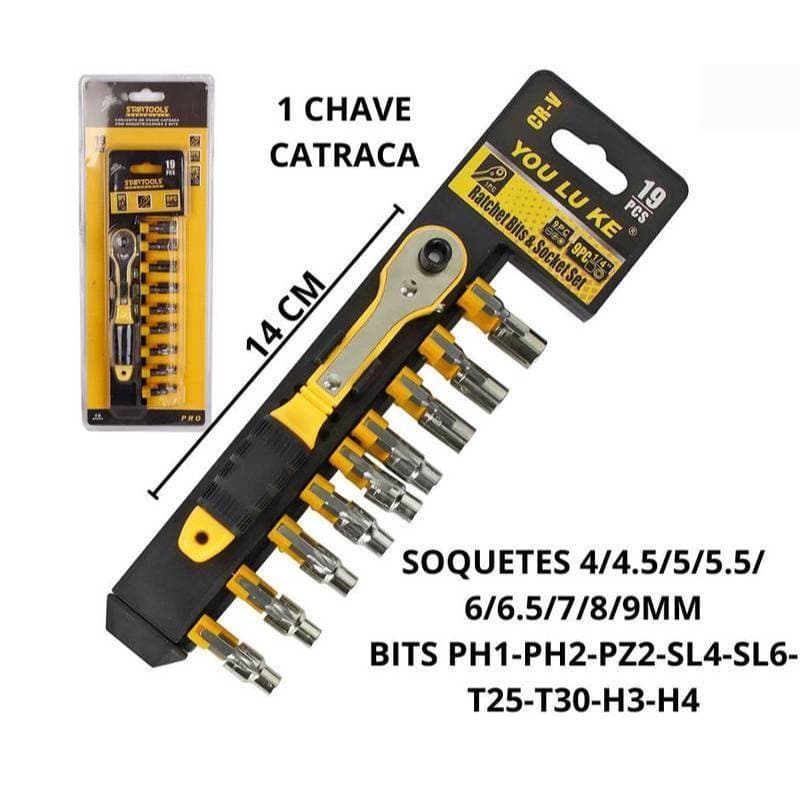 Jogo Chave Catraca De 19 Unidades Em Aço Preto Startools Profissional