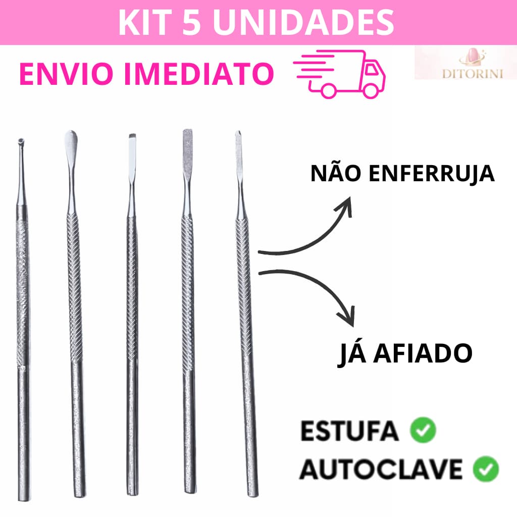 Kit Desencravador Profissional Inox 5 Peças  Podologia Manicure Pedicure  Autoclave Esterilizável