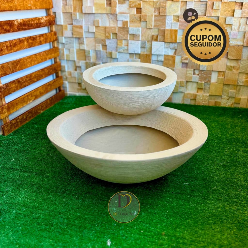 Kit 2 Vasos de Planta Bacia PP+P Polietileno Escovada Ideal Suculentas Sala Jardim Varanda