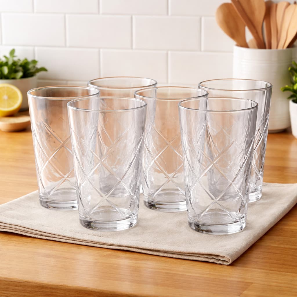 Jogo De Copos 265ml Vidro Com 6 Peças Para Água Suco Refrigerante Drink