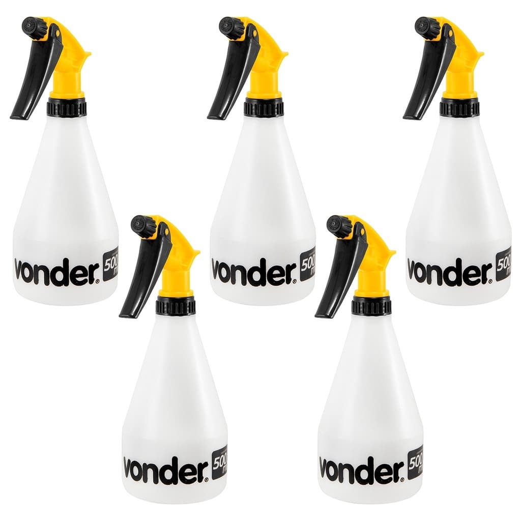 Kit 5 Pulverizador Manual Vonder 500ml Borrifador Pequeno Branco Jato Regulável