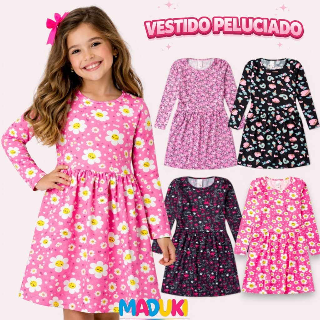 Vestido Infantil Peluciado Inverno Luxo Menina Manga Longa