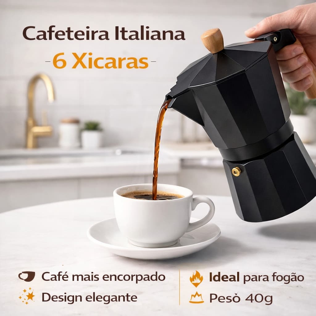 Cafeteira Italiana 6 Xícaras 300ml Moka Alumínio Café Expresso Fogão