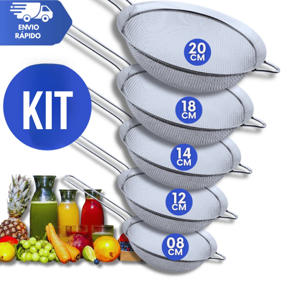 Peneiras Inox Coador Manual Em Aço Inox Para Cozinha 20cm 18cm 14cm 12cm 08cm Premium Multiuso Qualidade Garantida